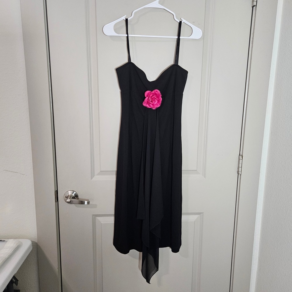 Joseph Ribkoff Couture Black Cocktail Dress Pink Floral Rosette Size 8 Canada